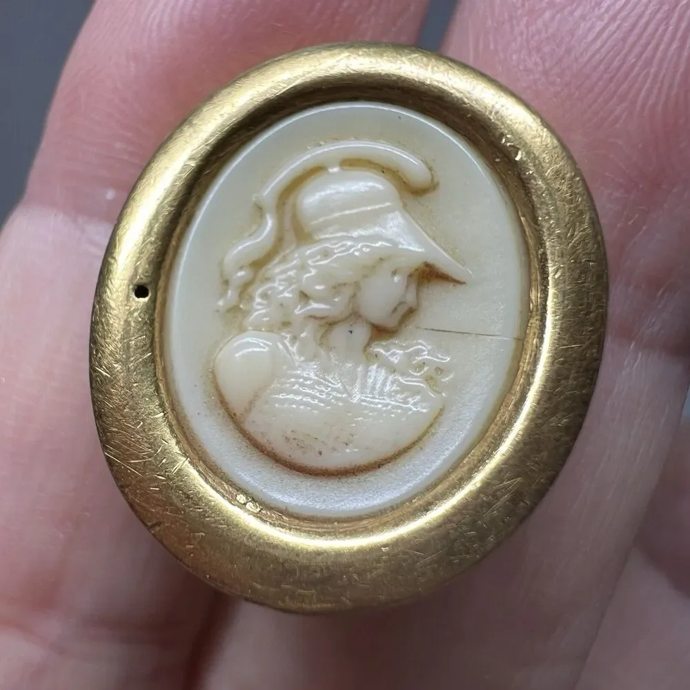 Vintage French Hallmarked Cameo Cufflinks Plaque Mark Warrior Oval